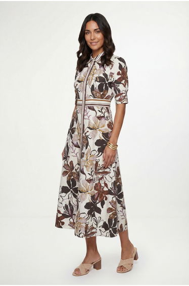 Floral Print Button Midi Shirt Dress