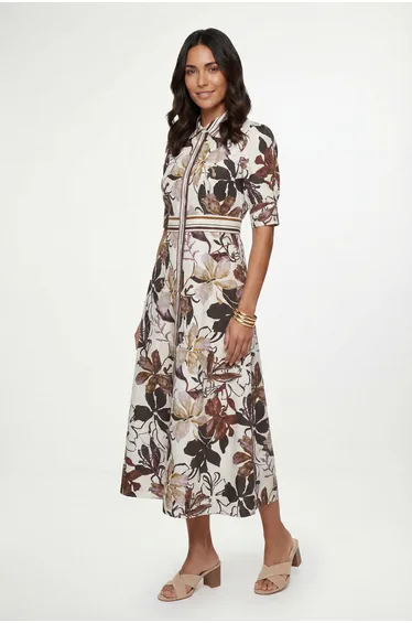 Floral Print Button Midi Shirt Dress