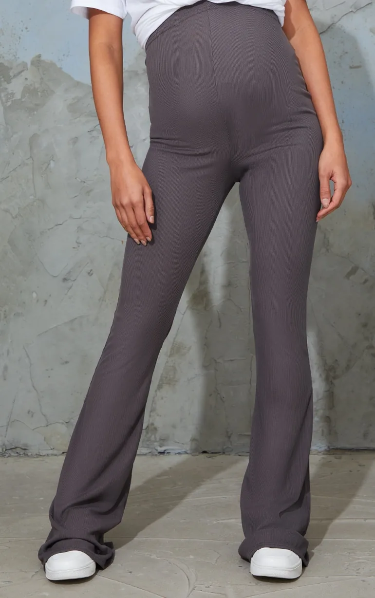 Maternity Slate Ribbed Flared Leggings - 1