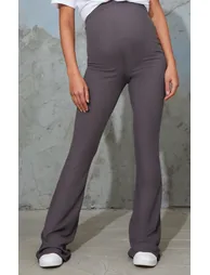 Maternity Slate Ribbed Flared Leggings - 1
