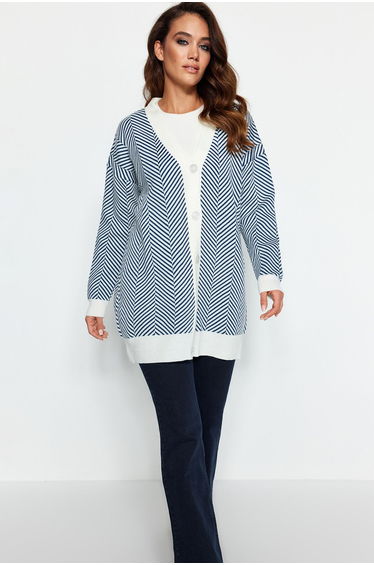 Blue Striped Knitwear Cardigan