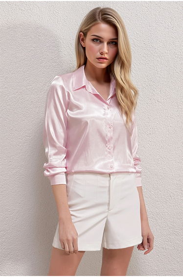 BDART Satin Long Sleeve Shirt with Button Closure