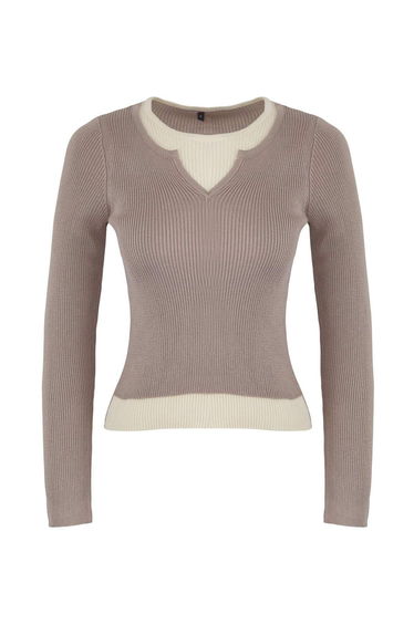 Wardrobe Essentials Beige Interlocking Look Knitwear Blouse-Sweater