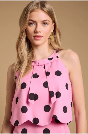 فستان اويسيس متعدد الالوان قصير منقط بياقة هالتر