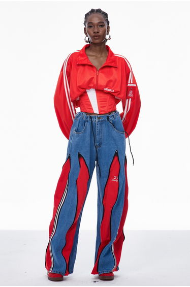 Edelmira Deconstruct Wide Leg Jeans In Red