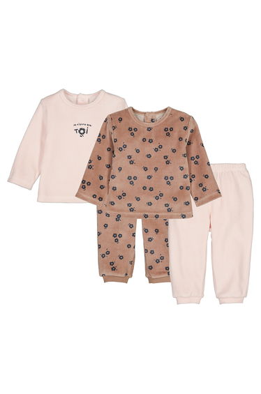 Pack of 2 Pyjamas in Floral Print Velour