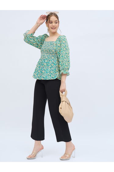 All Over Print Smocked Top