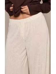 Butter Cream Marl Slub Jersey Button Detail Wide Leg Trouser - 3