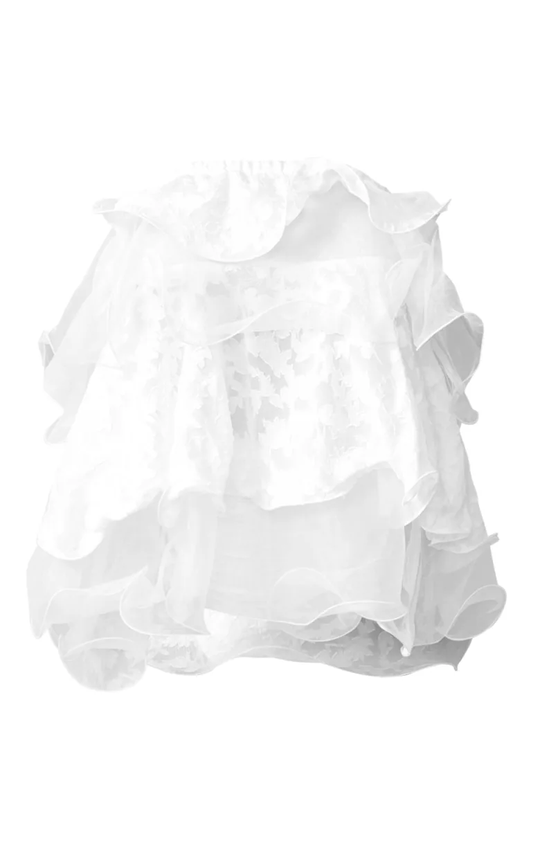 White Sheer Textured Lace Tiered Ruffle Bandeau - 4