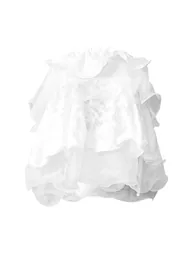 White Sheer Textured Lace Tiered Ruffle Bandeau - 4