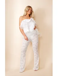 White Sheer Textured Lace Tiered Ruffle Bandeau - 2