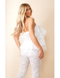 White Sheer Textured Lace Tiered Ruffle Bandeau - 1