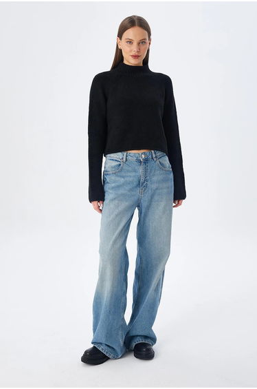 MIXRAY Women's Cropped Textured Knit Sweater