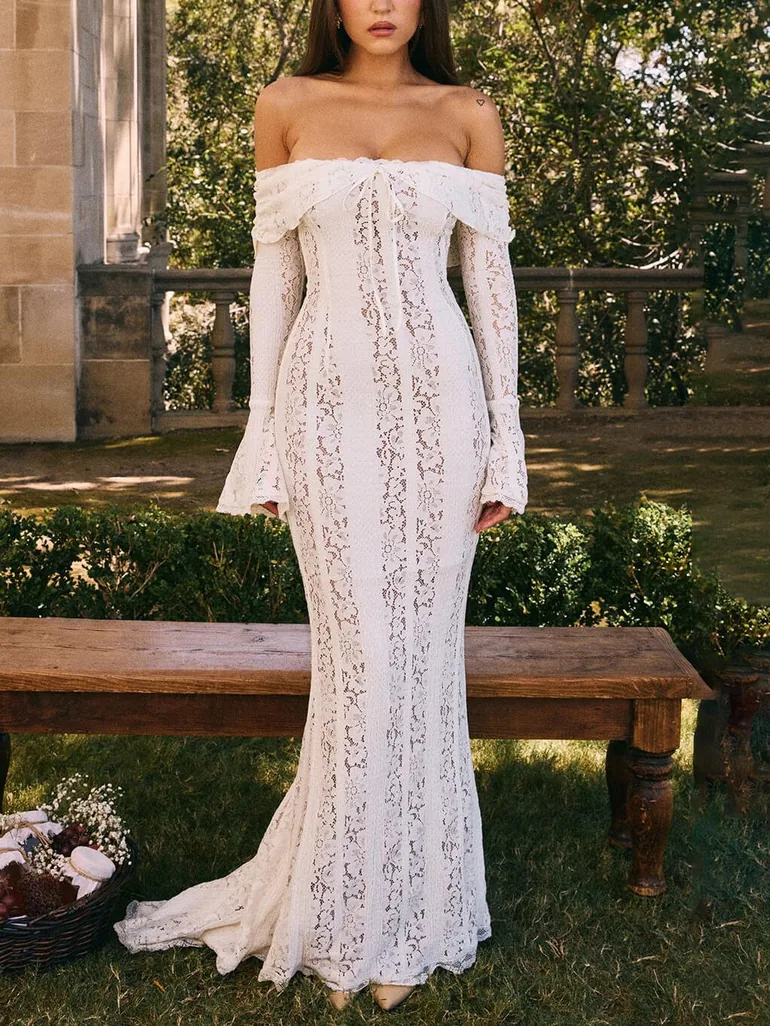 Elegant One Shoulder Lace Fishtail Maxi Dress Like My Choice : Bridal  Dresses : VogaCloset Bahrain