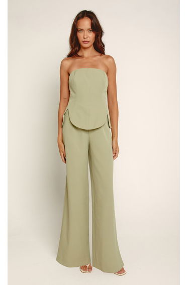 Olive Scallop Detail Bandeau Jumpsuit