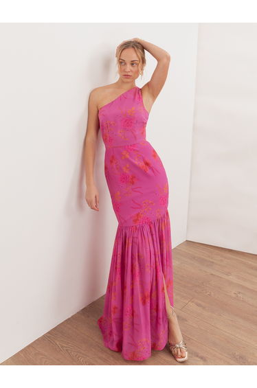 Anaya With Love Recycled Hot Pink Floral Print One Shoulder Maxi Dress