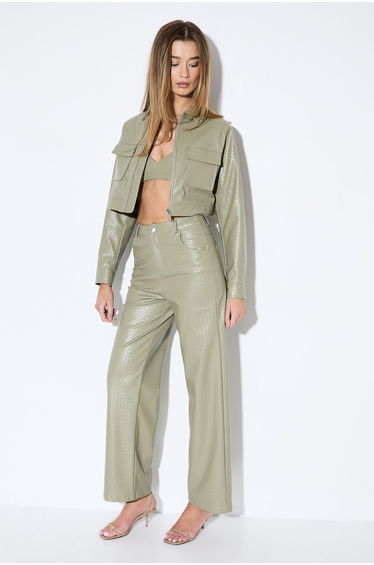 Woven Detail Faux Leather Trouser