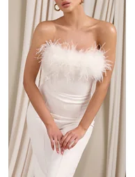 First Class | White Bandeau Feather Wide Leg jumpsuit - 3