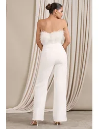 First Class | White Bandeau Feather Wide Leg jumpsuit - 4