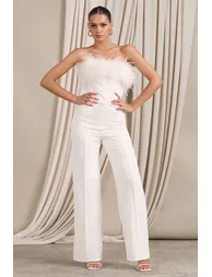 First Class | White Bandeau Feather Wide Leg jumpsuit - 2