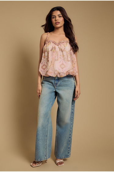 Rope Neck Bubble Hem Cami Blouse