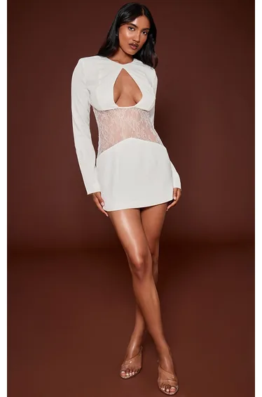 White Lace Cut Out Detail Mini Dress