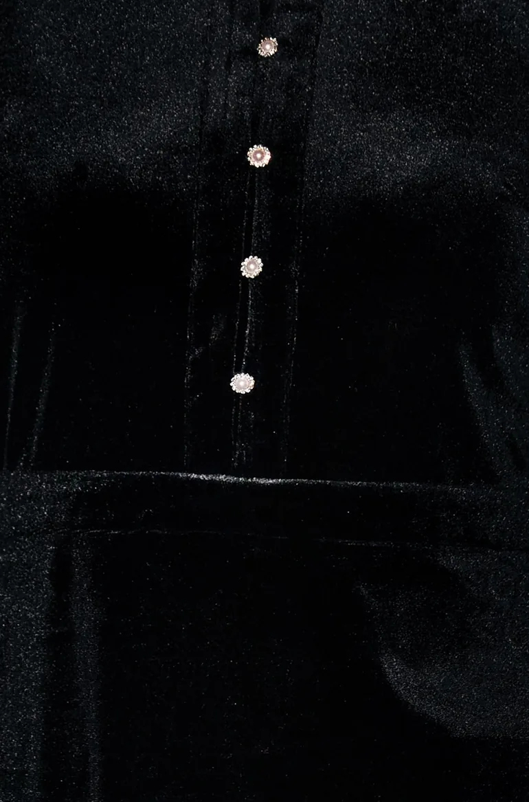 Yumi Black Velvet Mini Dress With Contrast Sleeves - 5