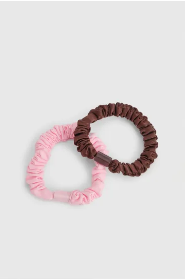 Chocolate & Pink Bead Trim Scrunchie 2 Pack - multi