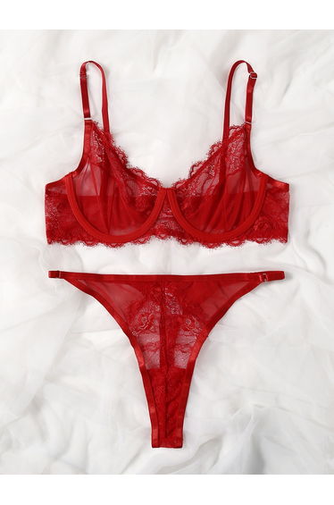 Non-Padded Lace Bra and Thong Set