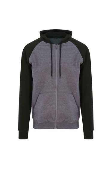 AWDis Just Hoods Mens Baseball Zoodie - Charcoal/Jet Black