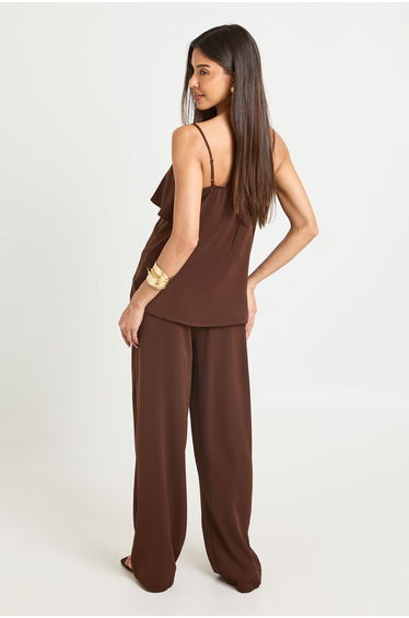 Square Neck Double Layer Top and Trouser Co Ord - chocolate product thumbnail 2