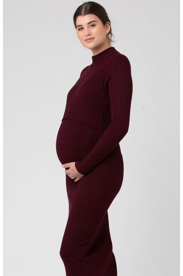 Nella Rib Nursing Knit Dress (Maroon)