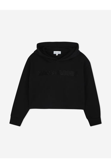 Girl Cropped Logo Hoodie in Black