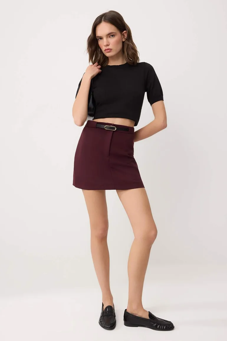 Plum Belted Skirt Look Mini Shorts & Bermuda