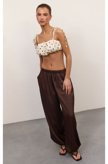 Lemon Polka Dot Cotton Tie Strap Crop Top