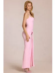 Square-Neck Tie-Gather Maxi Dress in Blossom Pink - 2