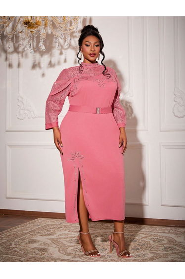 Leely Plus Women's Elegant High Neck Long Sleeve Party Dresses