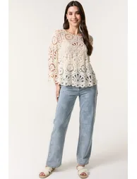 بلو فانيلا بلوزة بيج بأكمام طويلة - 1