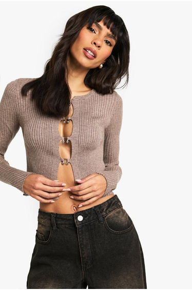 Hook Detail Rib Cardigan
