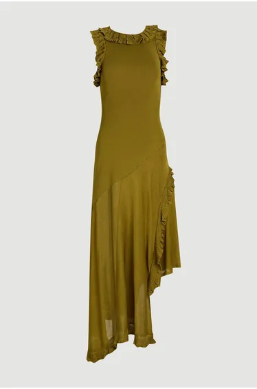 فستان ماكسي محبوك بحواف كشكش