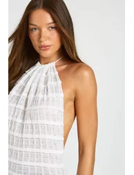 Sheer Knit Halterneck Maxi Dress - cream - 3