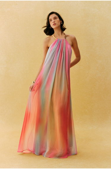 Glamorous Sweetie Multi Metal Halter Gradient Maxi Dress