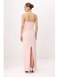 Powder Plain Strapless Woven Finike Maxi Evening & Graduation Dress - 3