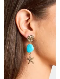Turquoise Stone Drop Starfish Earrings - turquoise