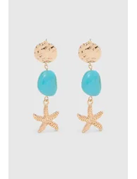 Turquoise Stone Drop Starfish Earrings - turquoise - 1