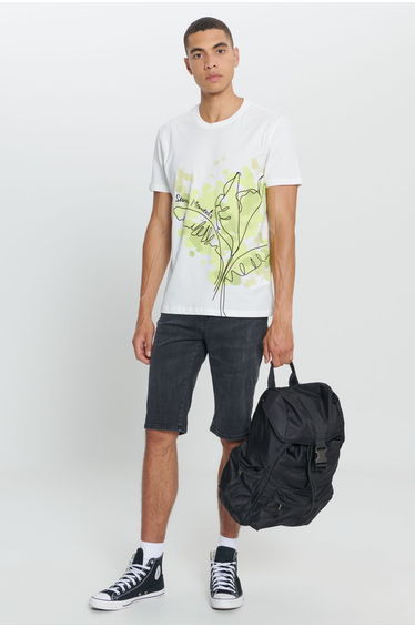 Men's White Standard Regular Fit 100% Cotton Soft Texture Printed Crew Neck T-Shirt