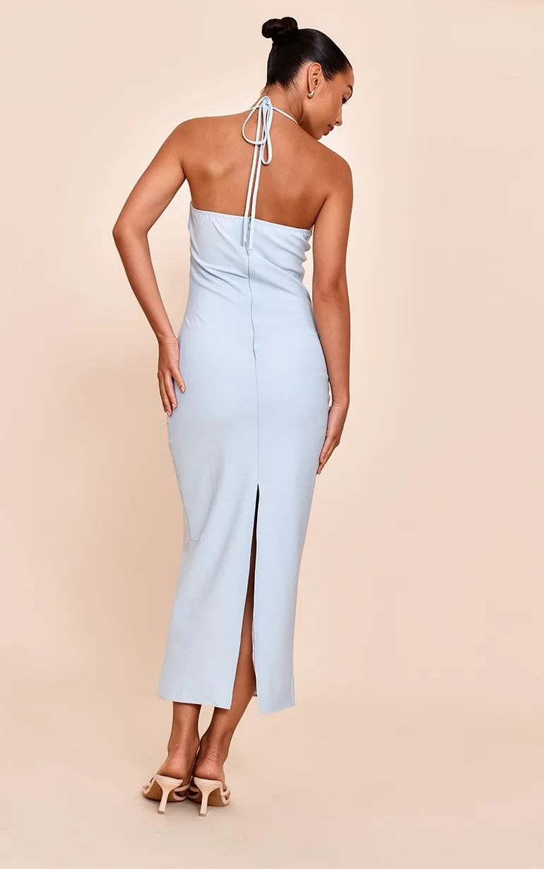 halter olive green dress Clean Halter-Neck Olive Silk Sheath Dress – SILKROSE