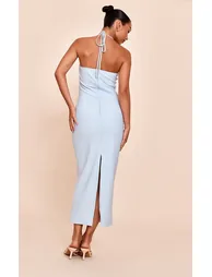 Baby Blue Woven Tailored Halter Neck Midaxi Dress - 1