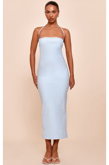 Baby Blue Woven Tailored Halter Neck Midaxi Dress