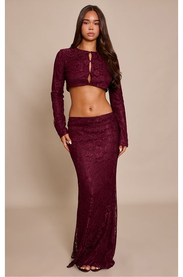 Plum Lace Mid Rise Maxi Skirt